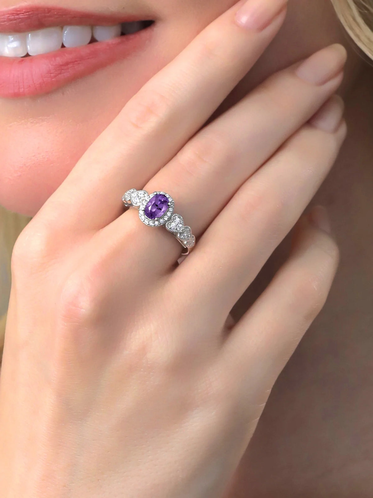 925 Sterling Silver Purple Amethyst Engagement Ring D55933