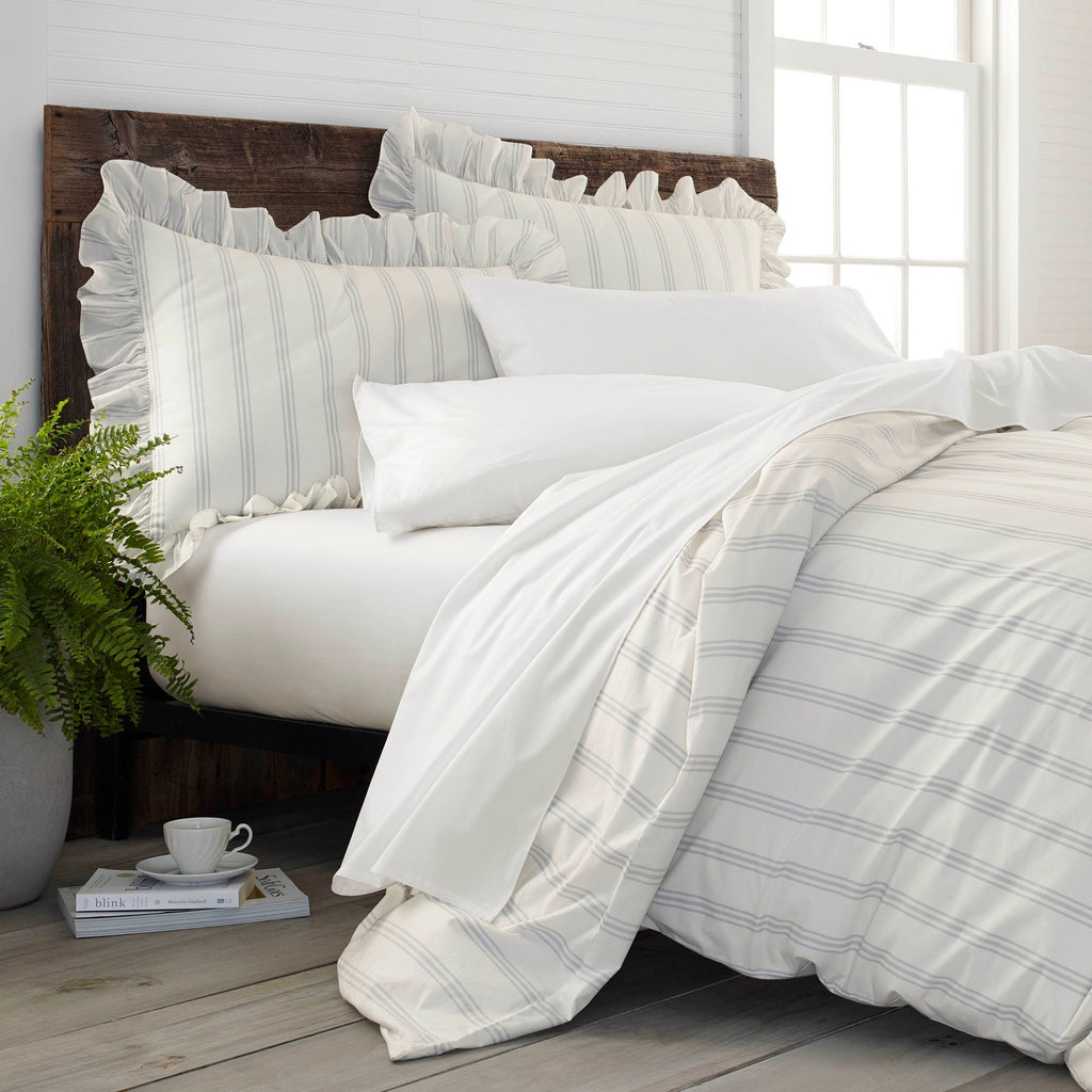King 3 Piece Organic Cotton Striped Duvet Cover Set B522278