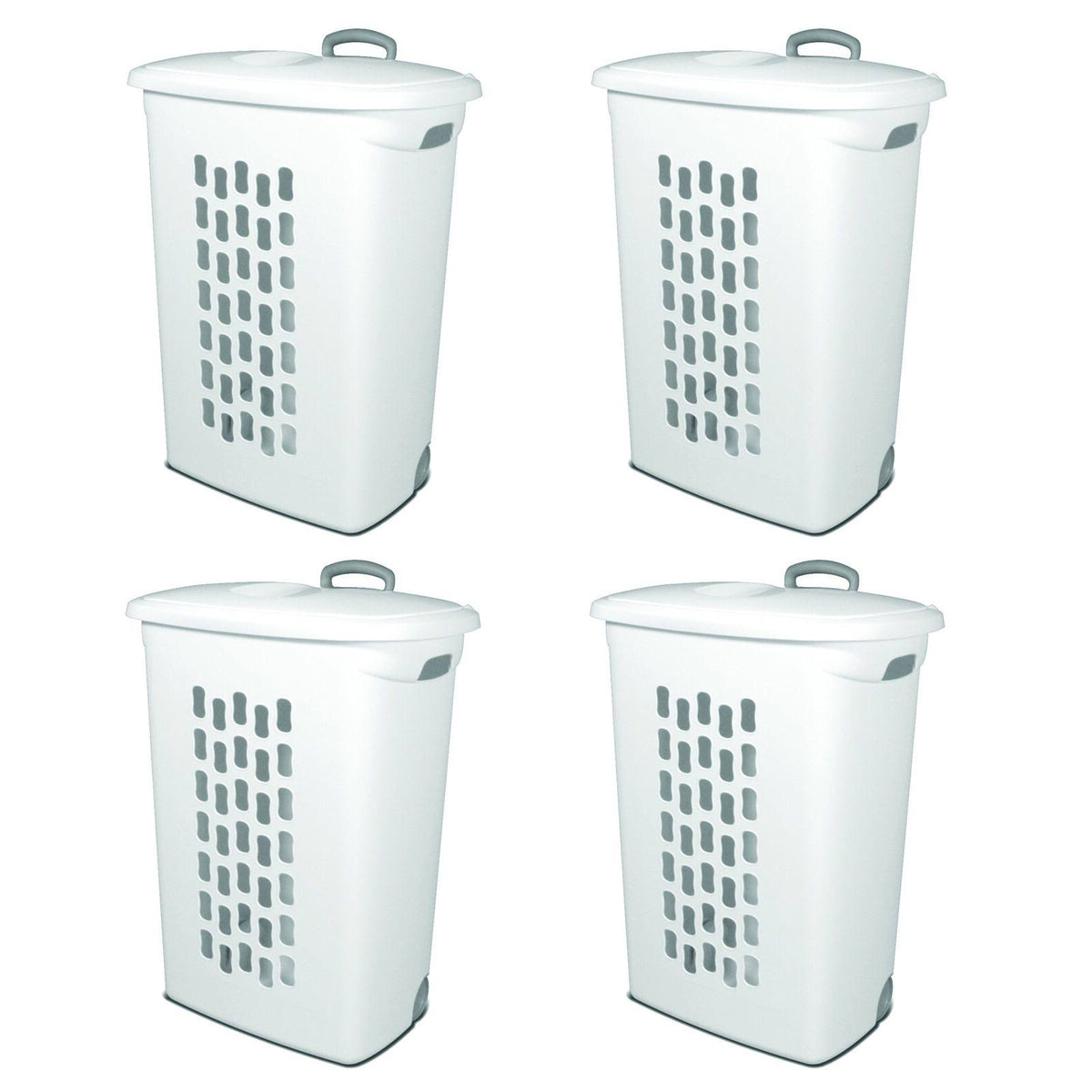 White Laundry Hamper with Wheels and Pull Handle 4 Pack L781