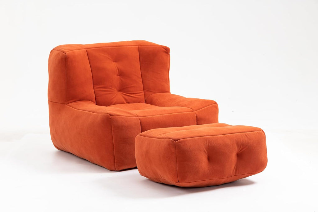 Orange Velvet Bean Bag Chair with Ottoman U648199