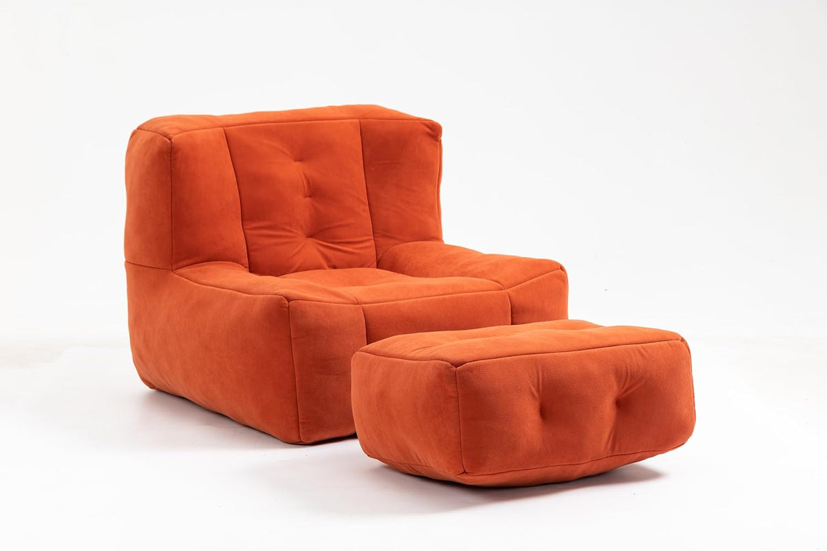Orange Velvet Bean Bag Chair with Ottoman U648199