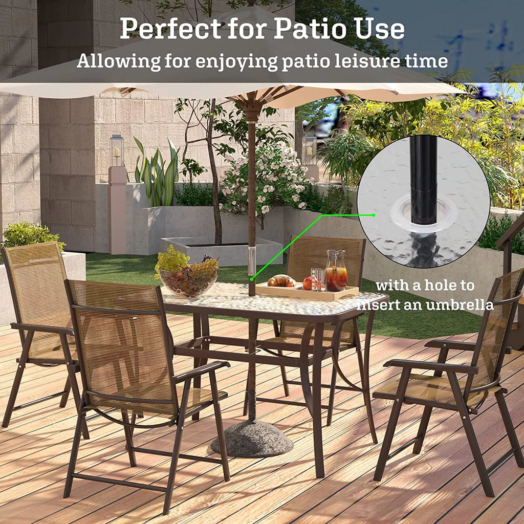 Black 47 inch Tempered Glass Patio Dining Table Q968265