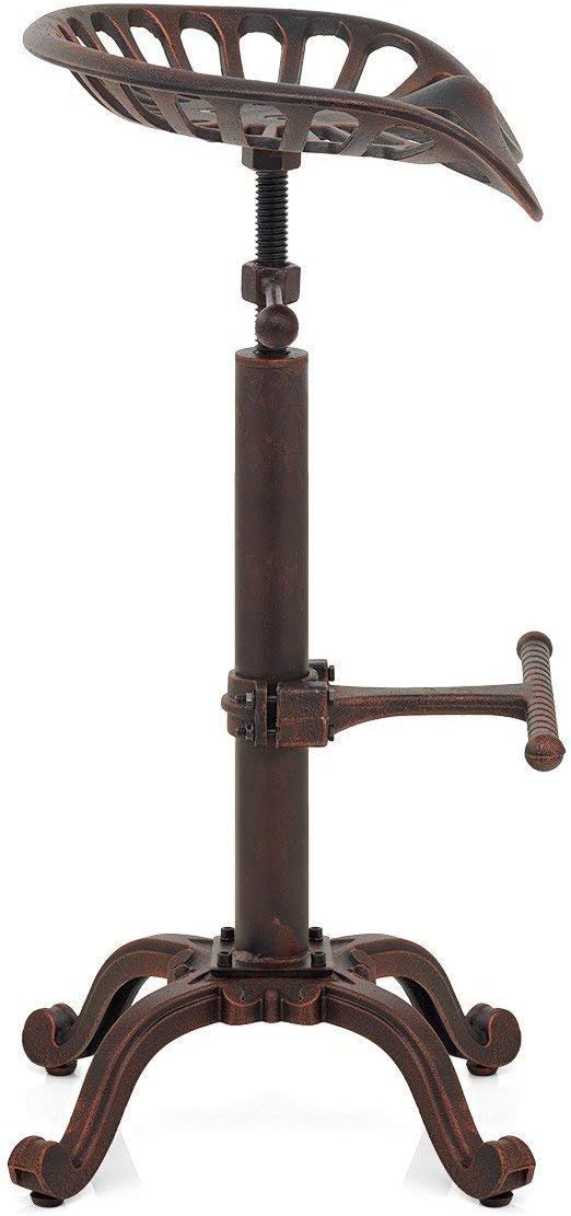 Rustic Industrial Bar Stool Cast Iron Adjustable Height Swivel F9179