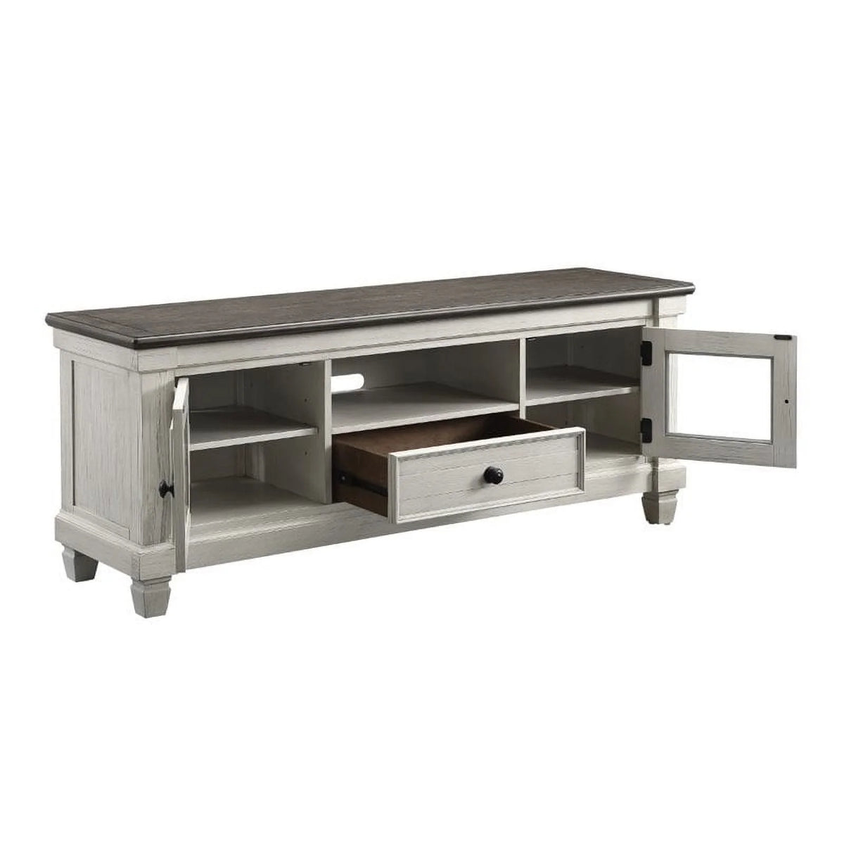 Antique White and Rosy Brown Wood TV Stand X48535