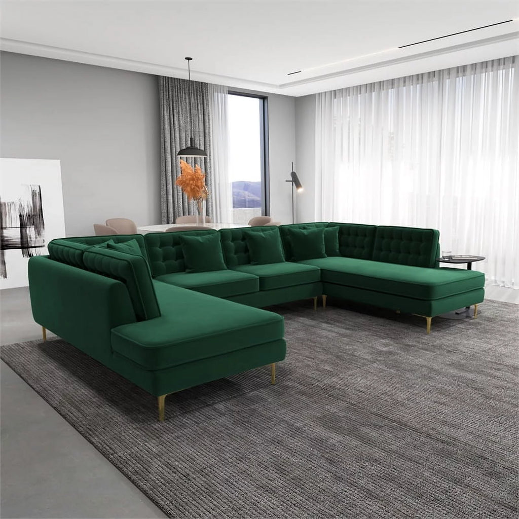 Green Velvet U-Shaped Sectional Couch P94187