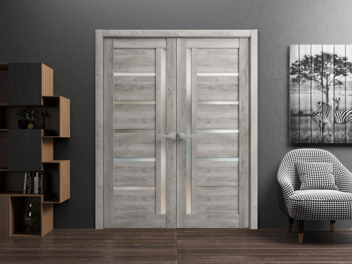 Solid French Double Doors 84 x 84 inches with Frosted Glass U501816