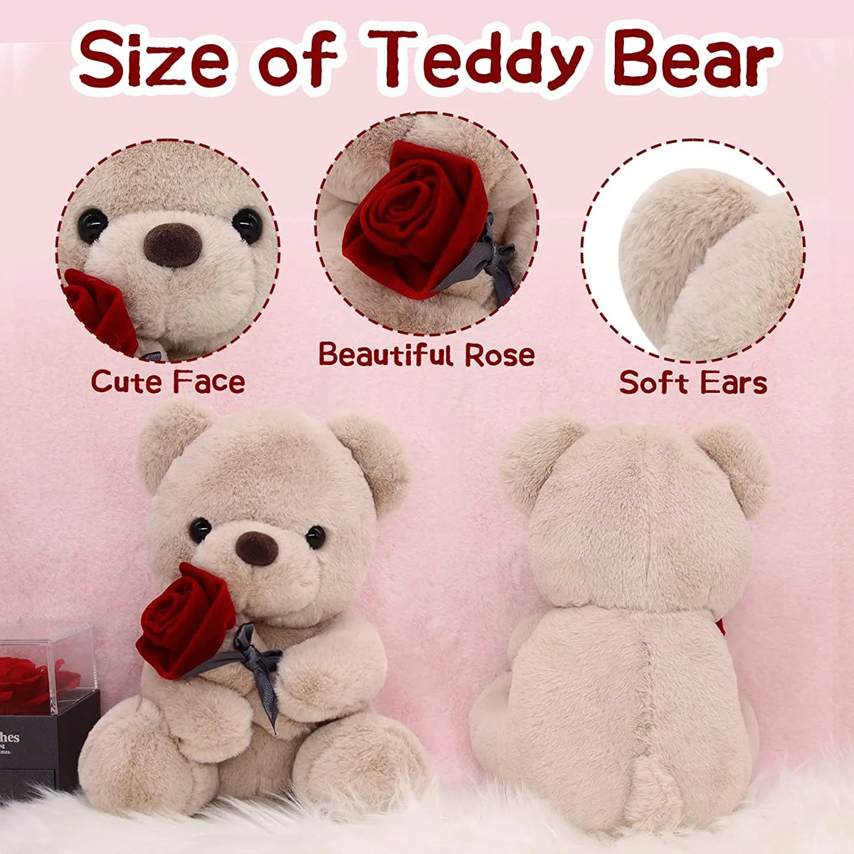 10 Inch Teddy Bear Plush Stuffed Animal with Rose U635