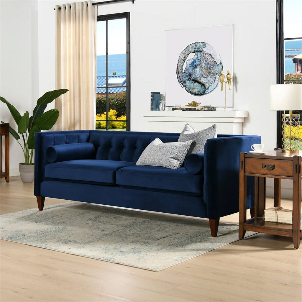 Navy Blue Tufted Tuxedo Sofa I94681