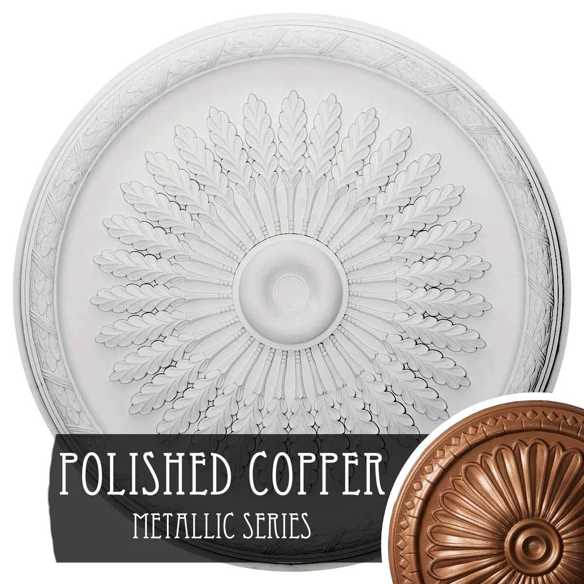 36x22OD x 1 1/2x22P Juniper Ceiling Medallion, Hand-Painted Polished Copper O4518