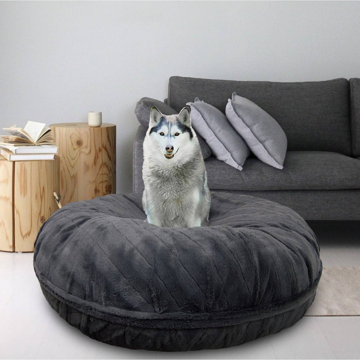 XS Gray Faux Fur Bagel Pet Bed Q129