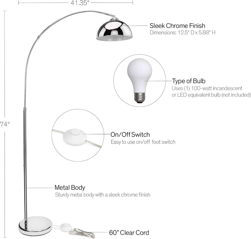 Mid-Century Modern Curved Metal Arc Floor Lamp E315