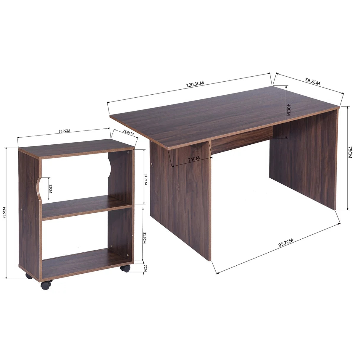 47.4" L Computer Desk with Movable Bookcase N25677