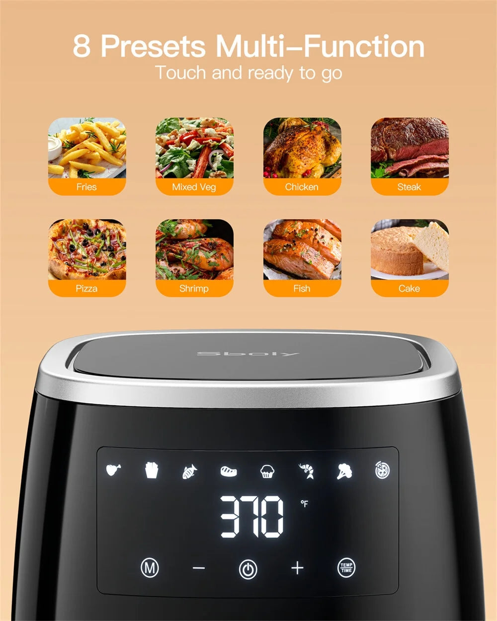 8-in-1 6 Qt Air Fryer with Touch-Screen Panel and Non-Stick Frying Basket W356