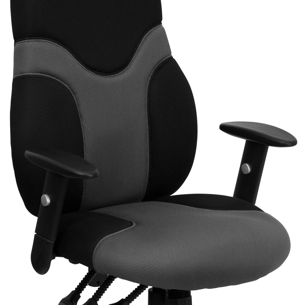 Black and Gray Mesh Swivel Task Office Chair with Adjustable Arms S38267