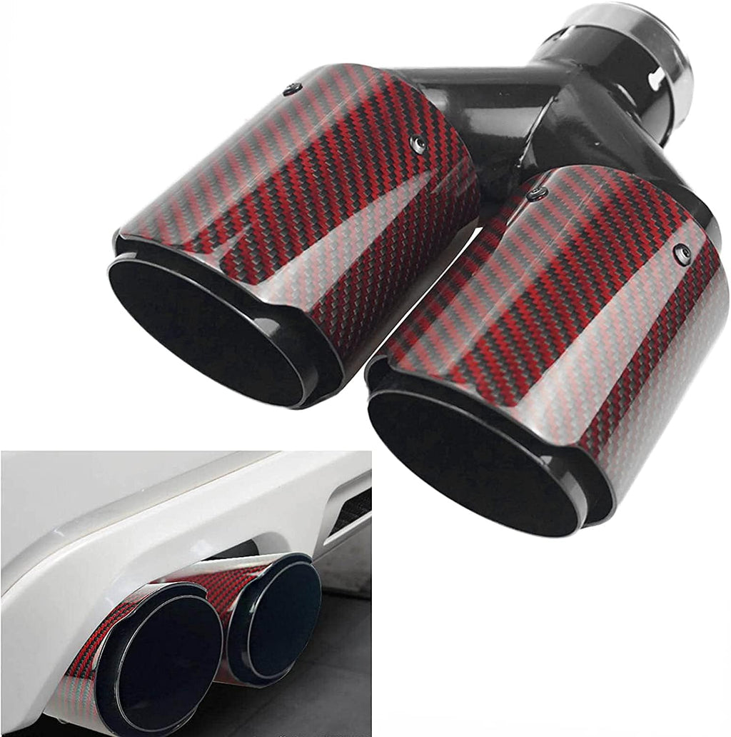 2.5 Inlet 63MM Double Exhaust Tip Carbon Car Tail Tip 3.5 Outlet Glossy Red and Black T8585