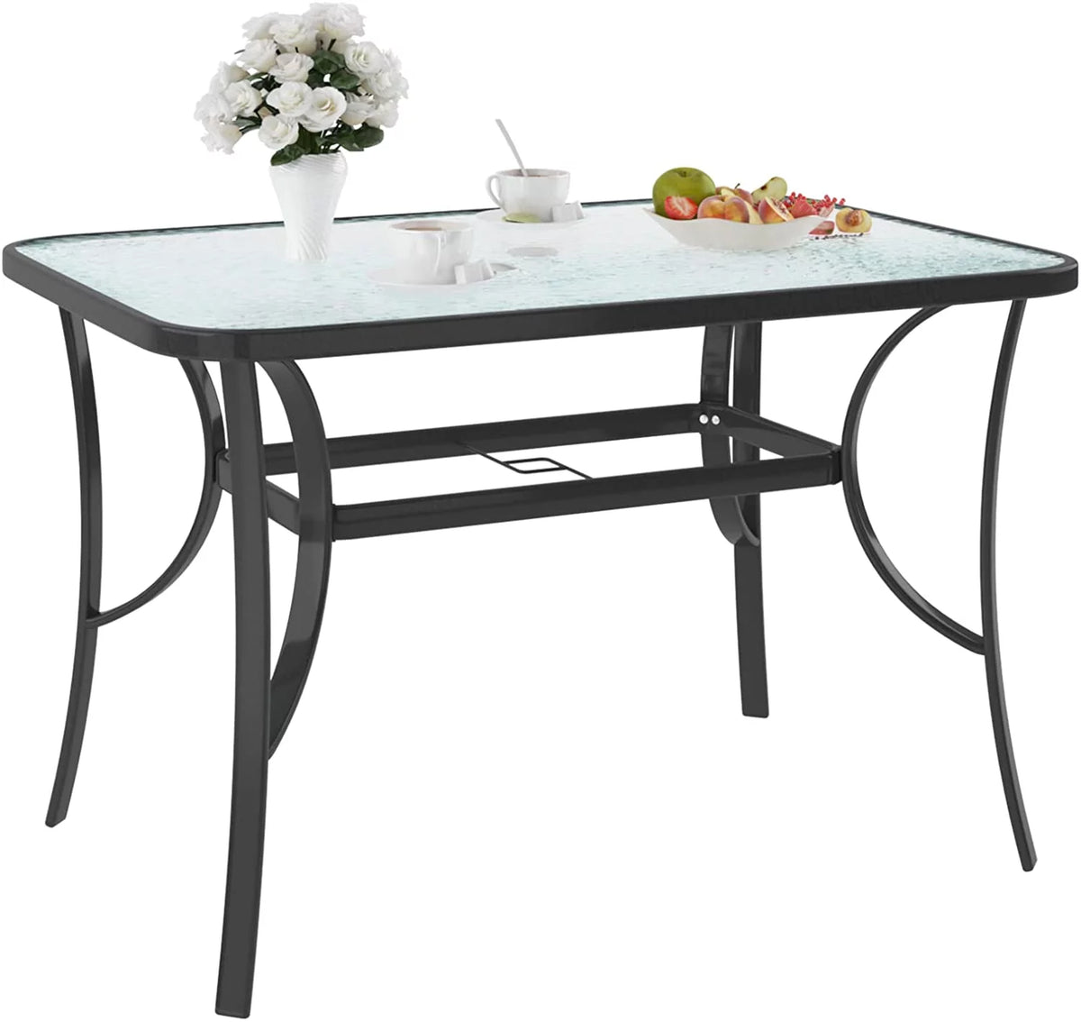 Black 47 inch Tempered Glass Patio Dining Table Q968265