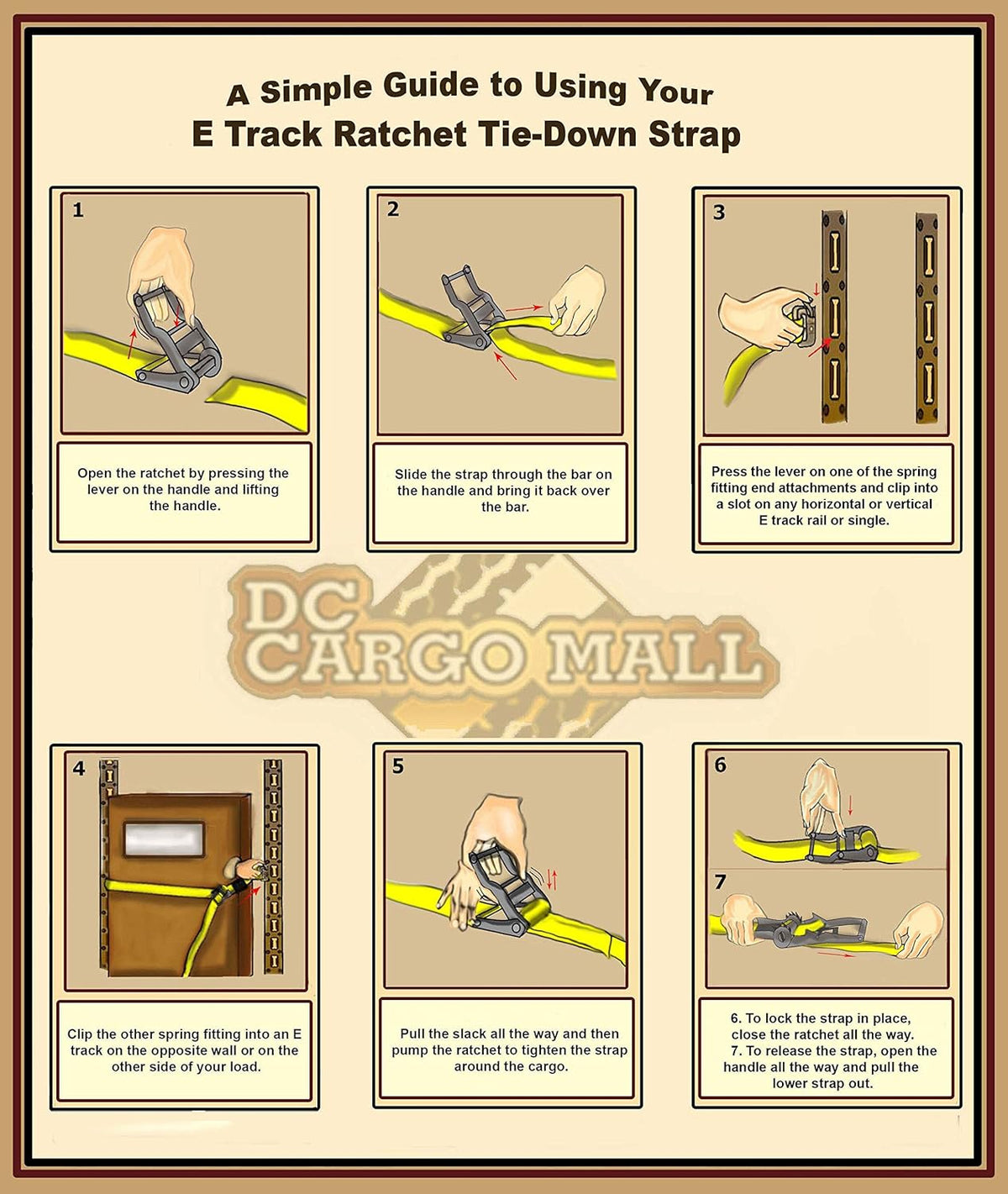 2 x 12 Heavy Duty Yellow Polyester Ratcheting Tie-Down Straps with E-Track Spring Fittings B822641