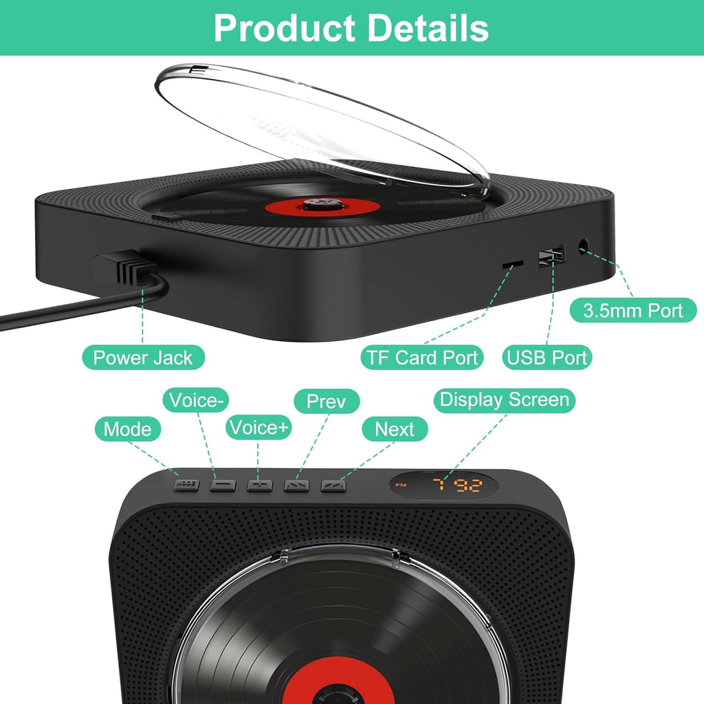 Pack of 2 Wall Mounted Bluetooth CD Player with Built-in Dual Speakers U9697