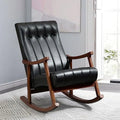 Upholstered Rocking Chair with Fabric Padded Seat Solid Wood High Back Armchair Grey E4479