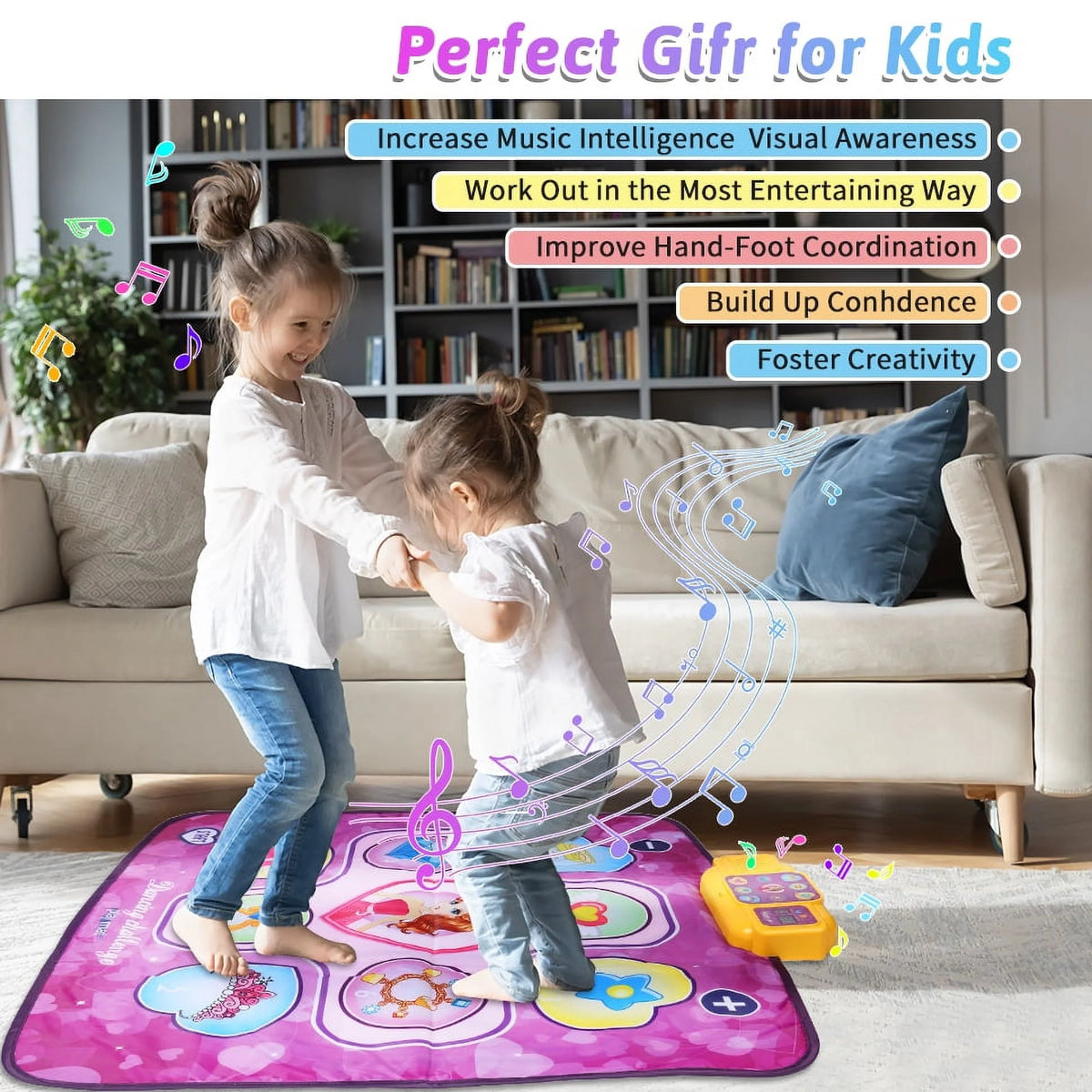 Dance Mat Toys with LED Lights, 9 Built-in Music, 7 Game Modes J4340