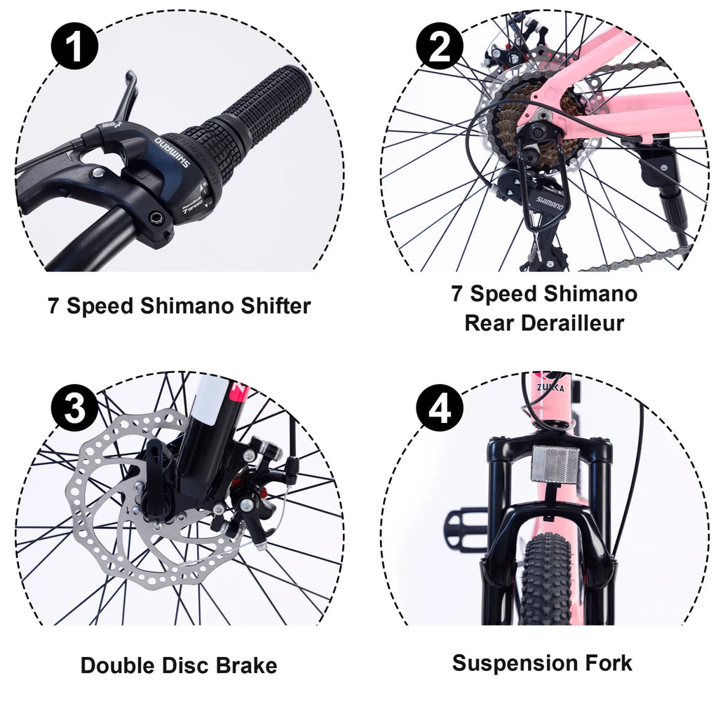 24 in 7-Speed Aluminum Mountain Bike with Double Disc Brake H5662