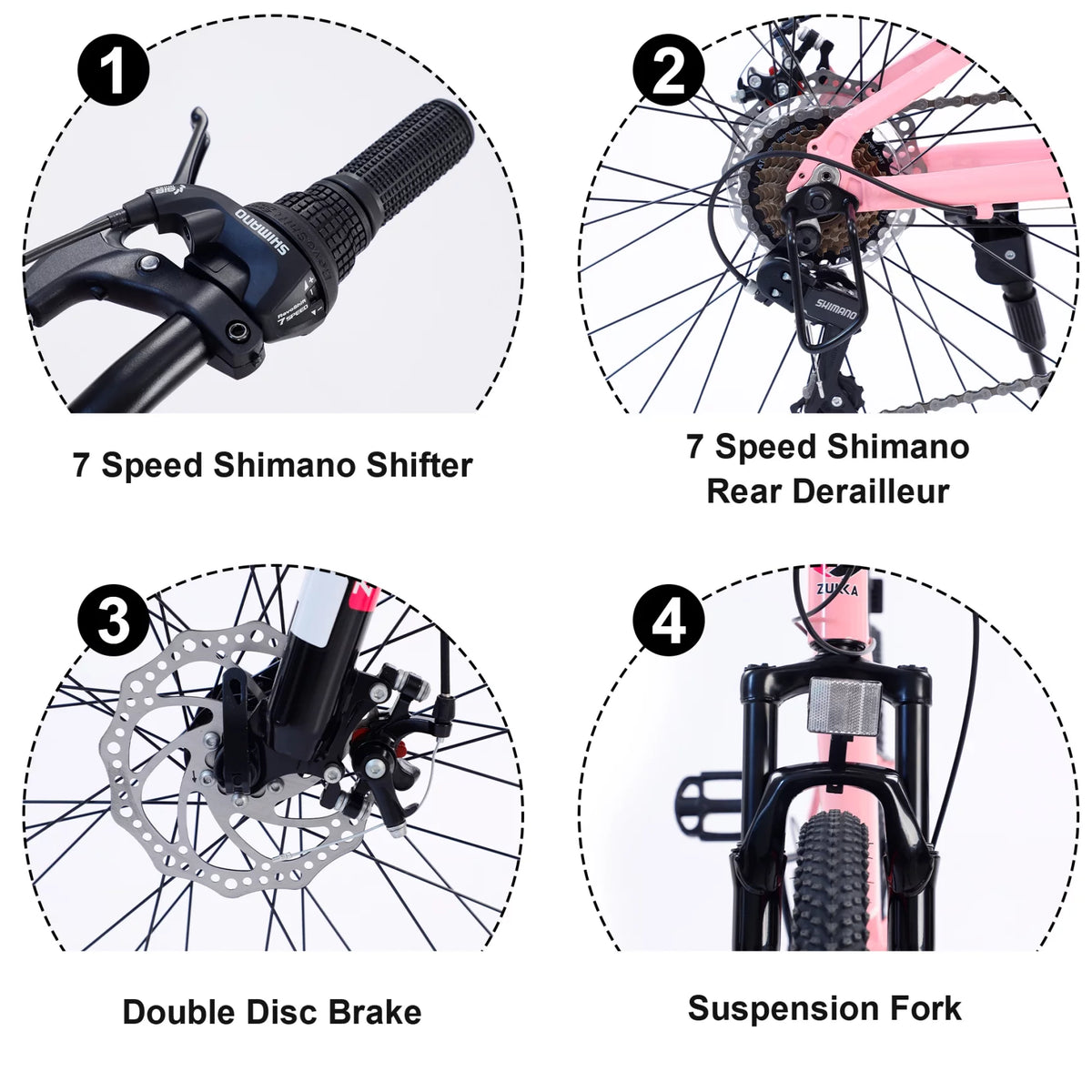 24 in 7-Speed Aluminum Mountain Bike with Double Disc Brake H5662