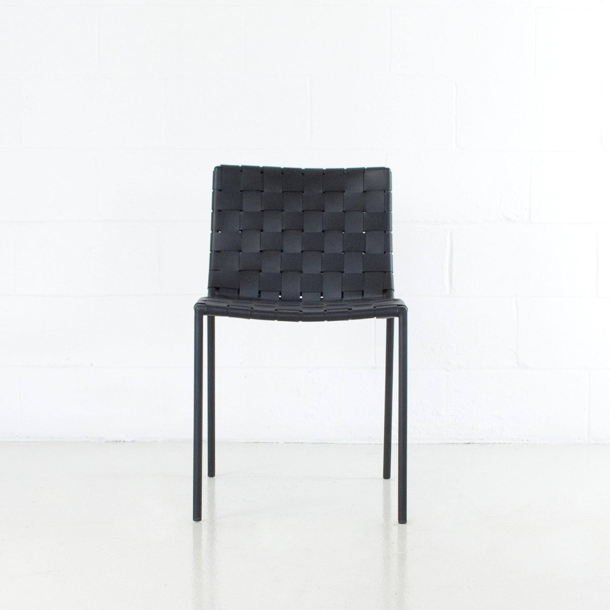 Black Leather Weave Dining Chair J973