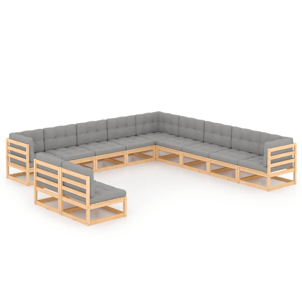11 Piece Patio Lounge Set with Gray Cushion Pinewood Sectional Outdoor Furniture Set B4774