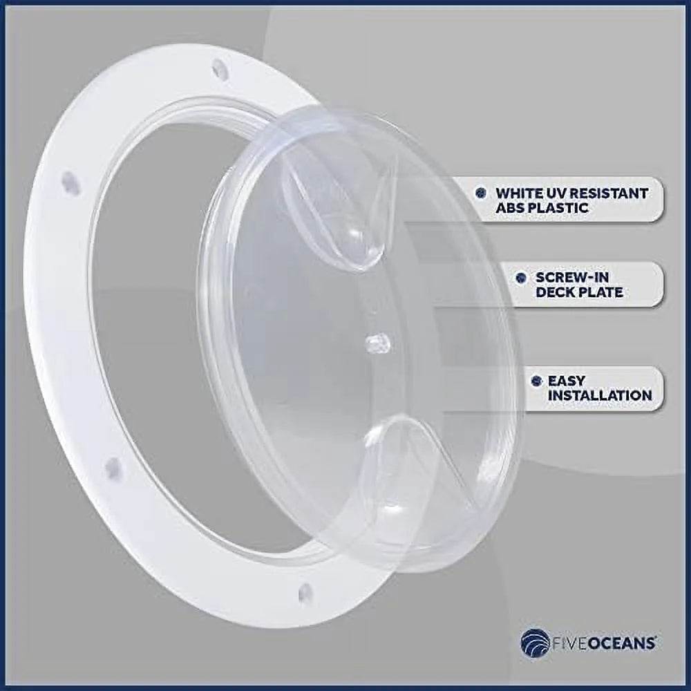 Round Inspection Deck Plate With Detachable Clear Lid, UV-Resistant White Plastic O358