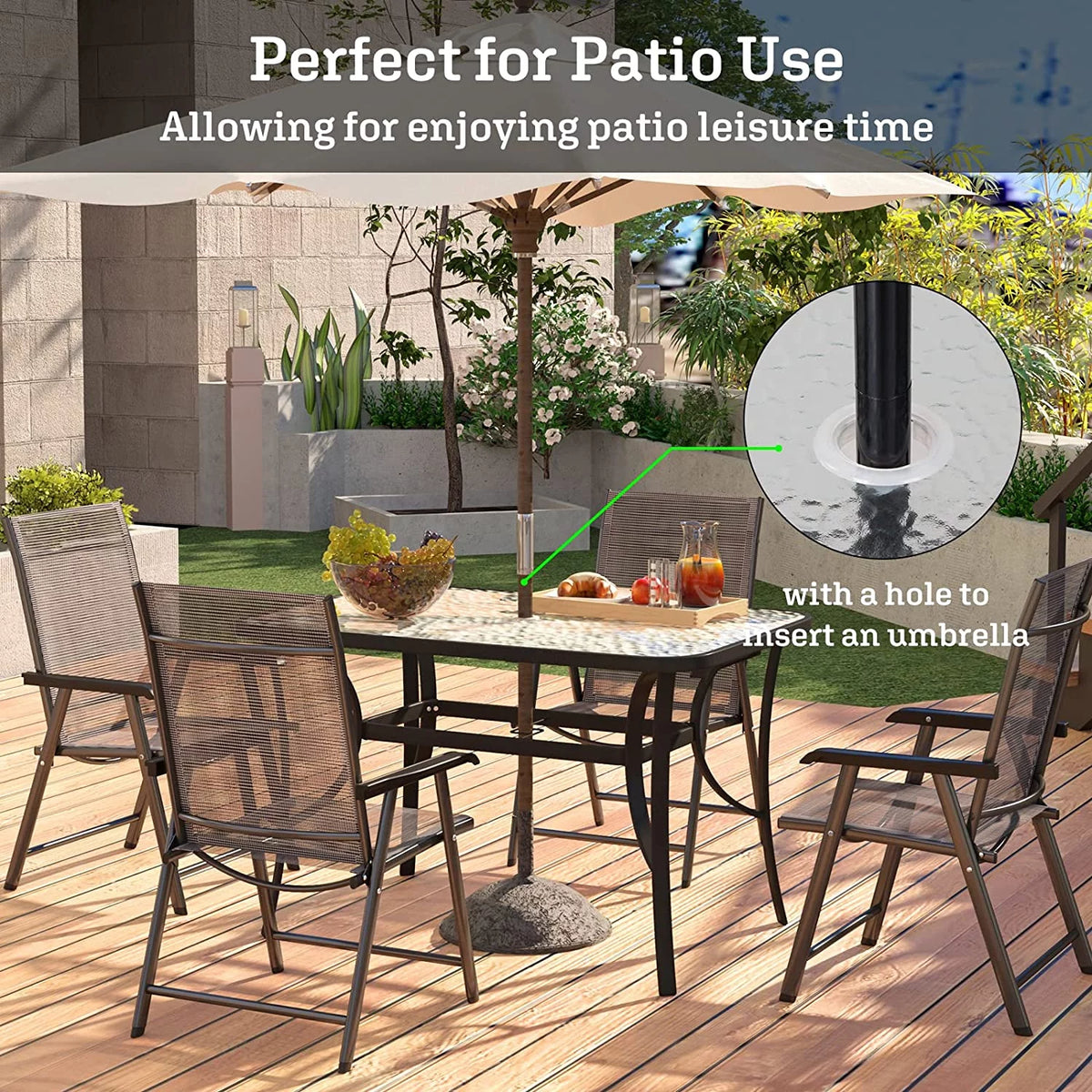 Black 47 inch Tempered Glass Patio Dining Table Q968265