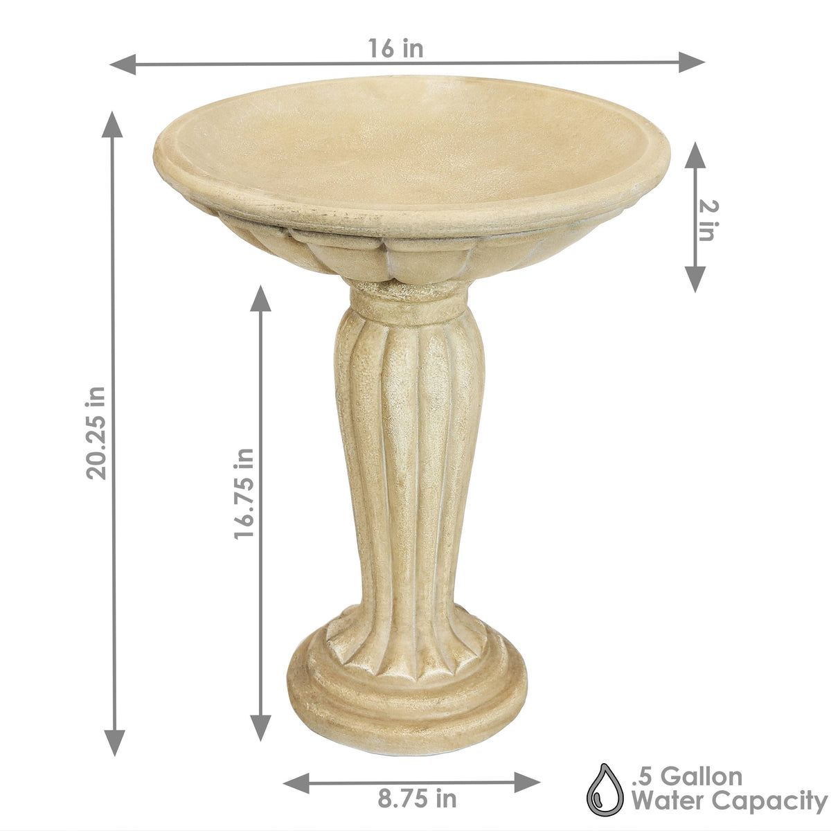 Grecian Reinforced Concrete Bird Bath - 16-inch V495248