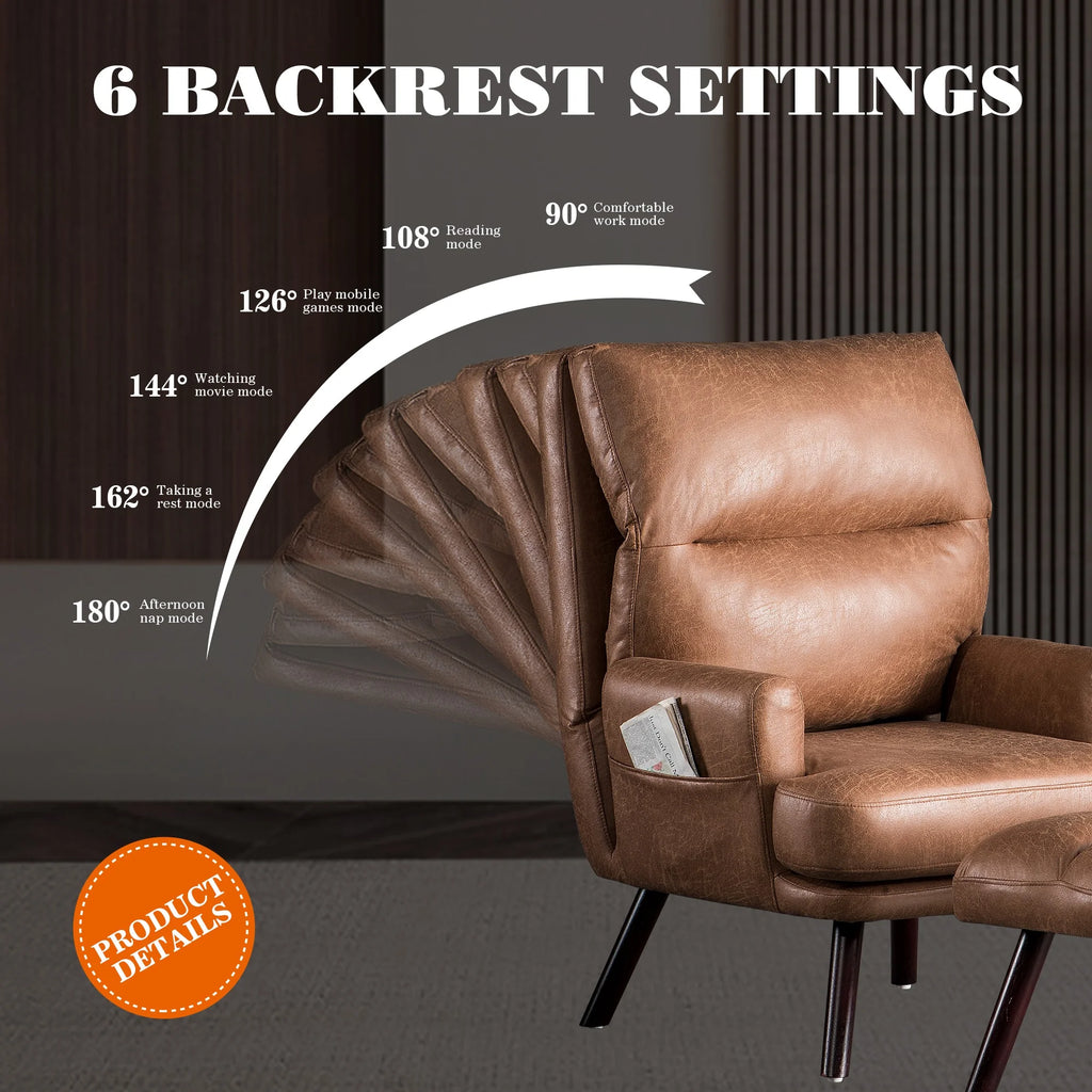 Modern Accent Chair with Ottoman and Adjustable Backrest G551310