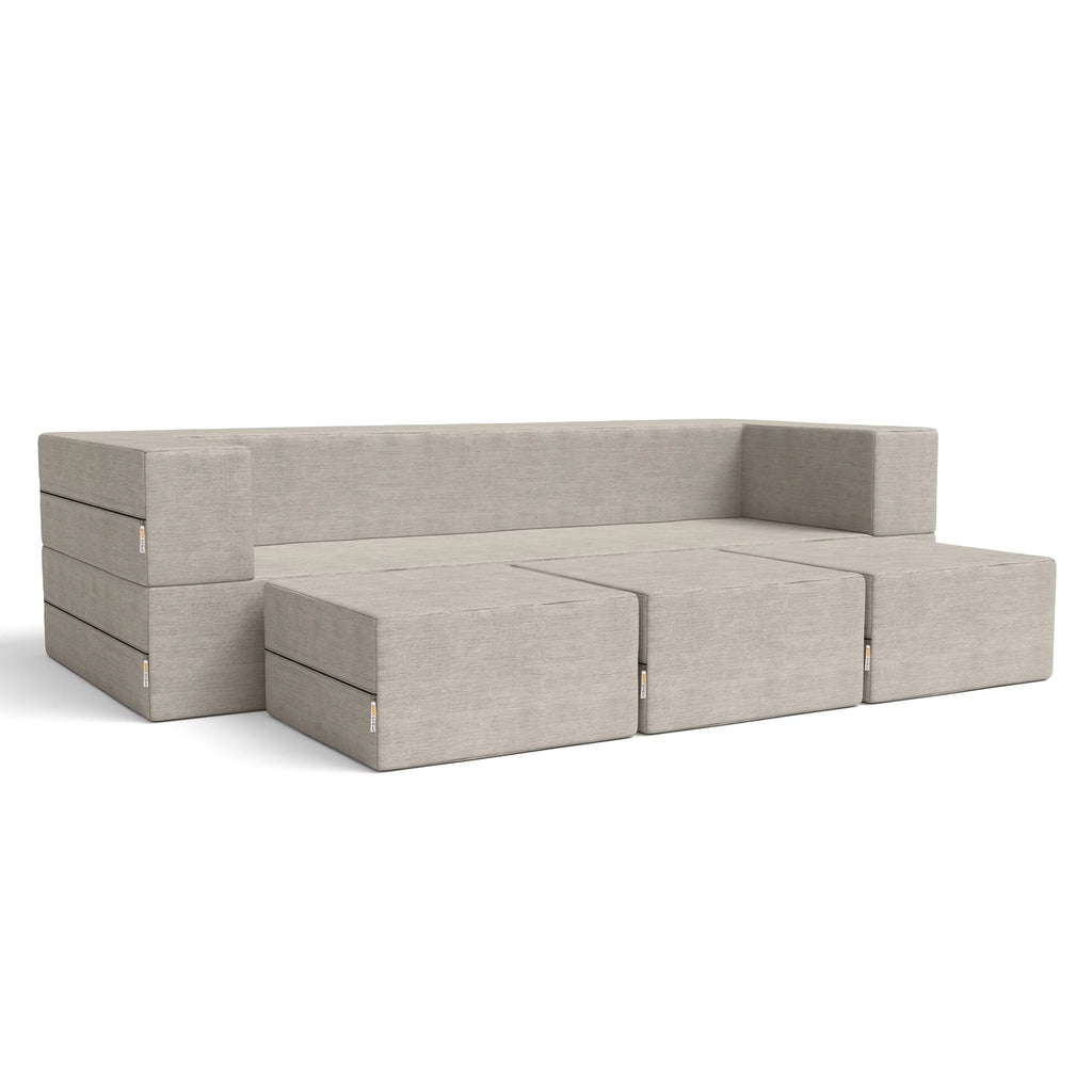 California King Convertible Sleeper Sofa and Ottomans Dove Grey Foam Polyester I692