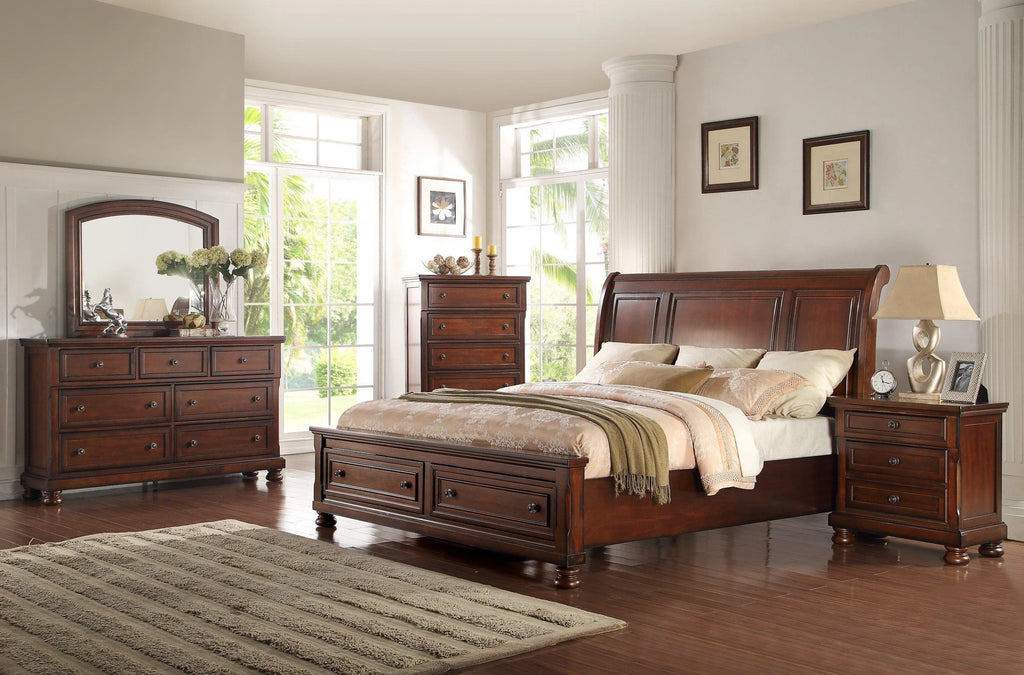 Cherry Wood Cal King Storage Bedroom Set 5P S677