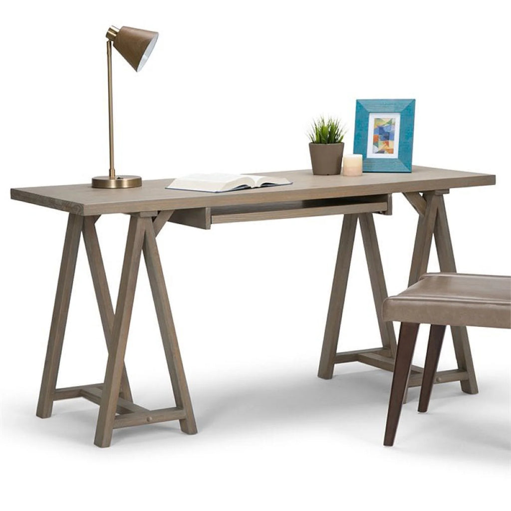 Rustic Solid Wood Computer Desk in Distressed Gray H4356