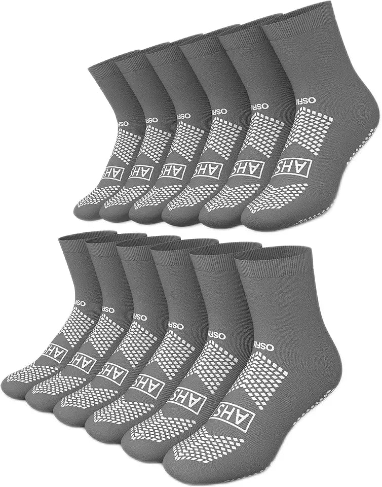 Gray Non Skid Socks 6 Pairs I6288