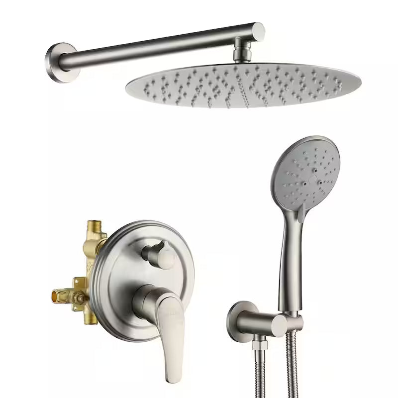 Wall Mount Dual Shower Heads with Valve in Brushed Nickel A5016
