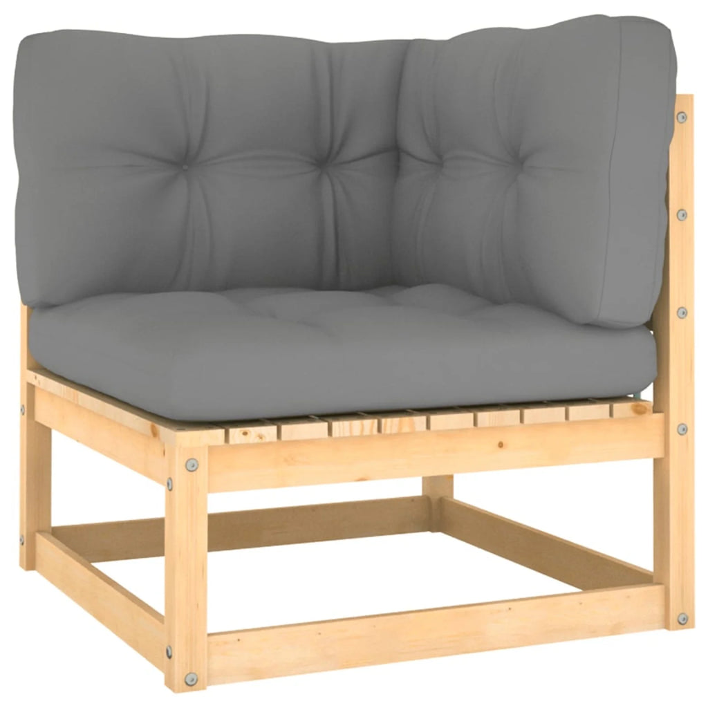 11 Piece Patio Lounge Set with Gray Cushion Pinewood Sectional Outdoor Furniture Set B4774