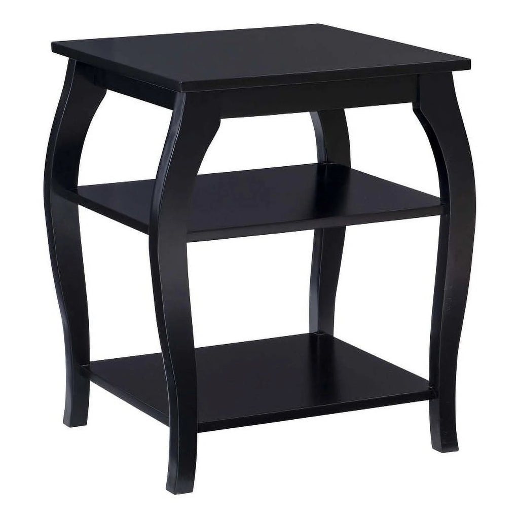 Black Wood Side Table with 2 Shelves H84170
