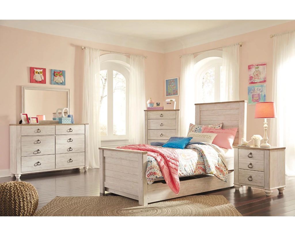 Whitewash 2 Drawer Nightstand with USB Charging Ports H594464