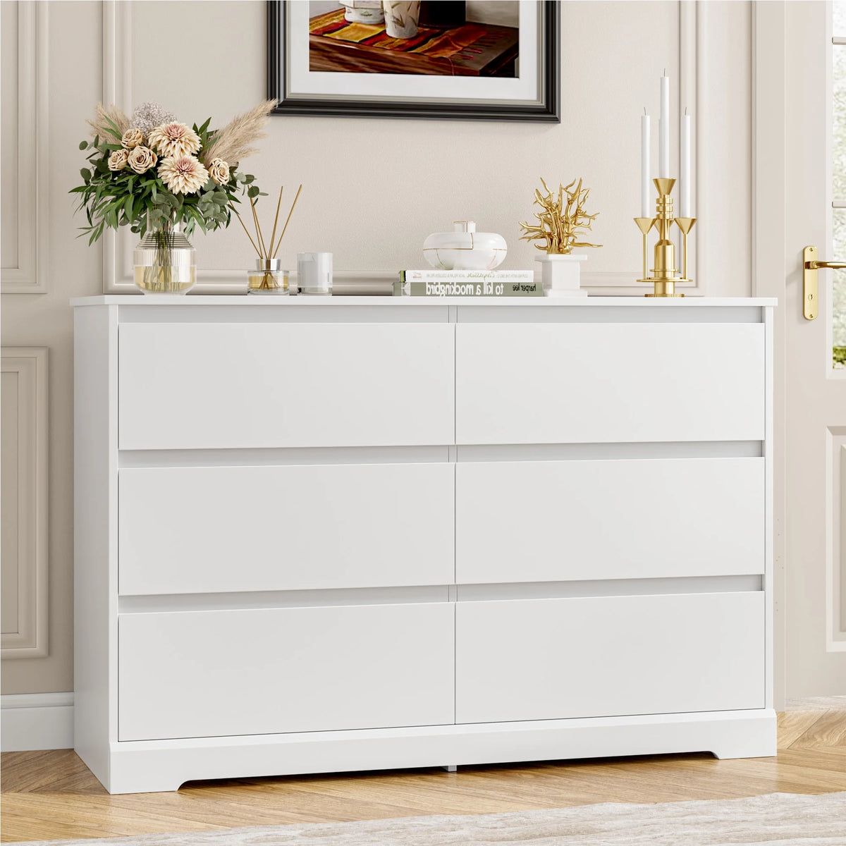 White 6 Drawer Wood Dresser A305