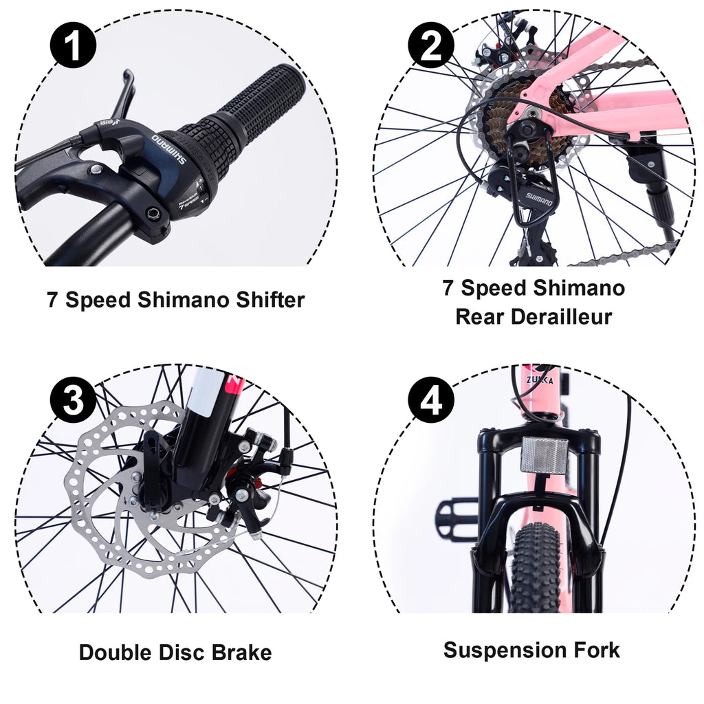 24 in 7-Speed Aluminum Mountain Bike with Double Disc Brake H5662