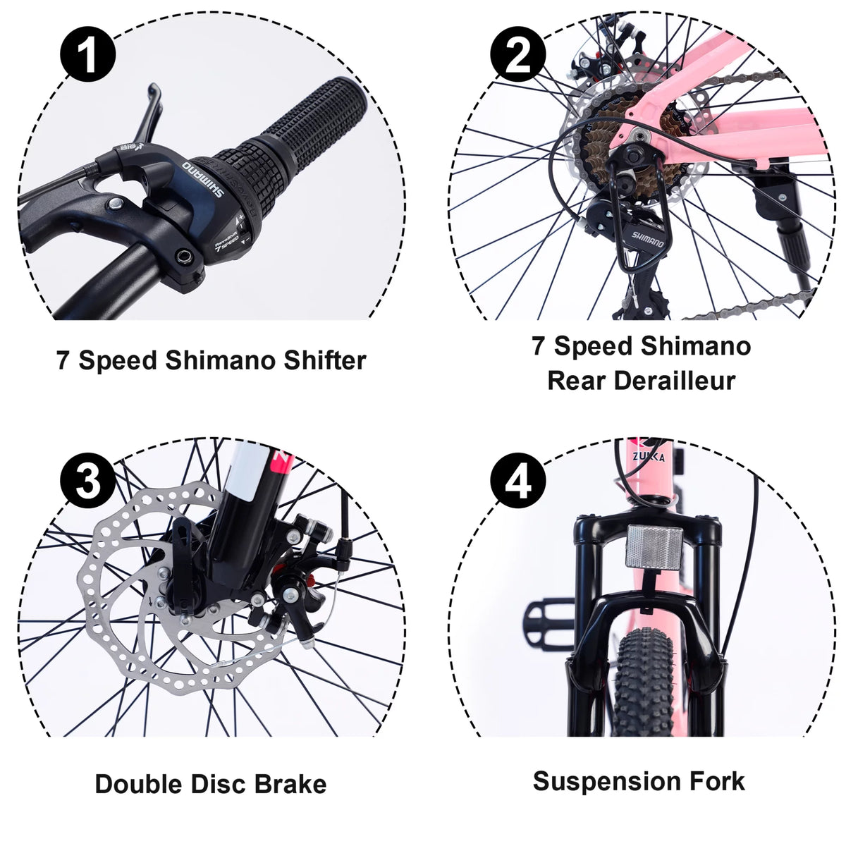24 in 7-Speed Aluminum Mountain Bike with Double Disc Brake H5662
