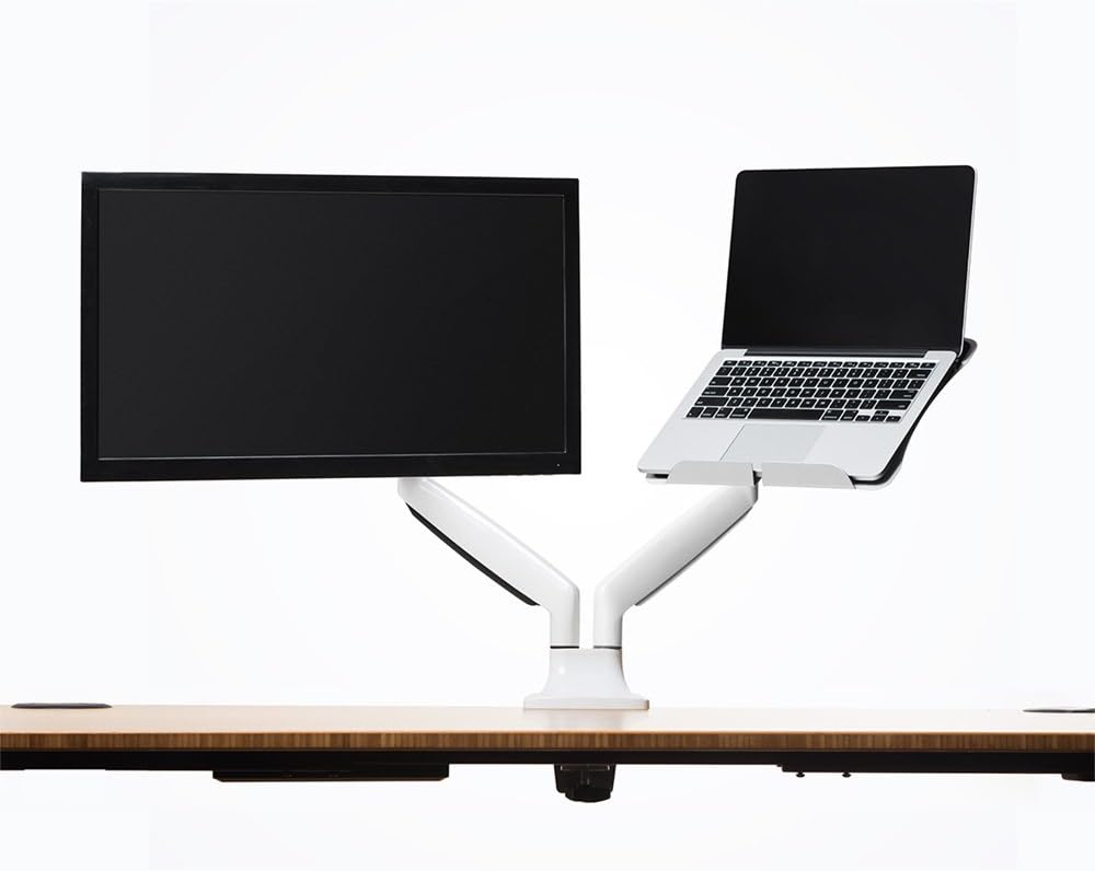 Dual Monitor Mounting Arm with Laptop Tray, Silver F6717