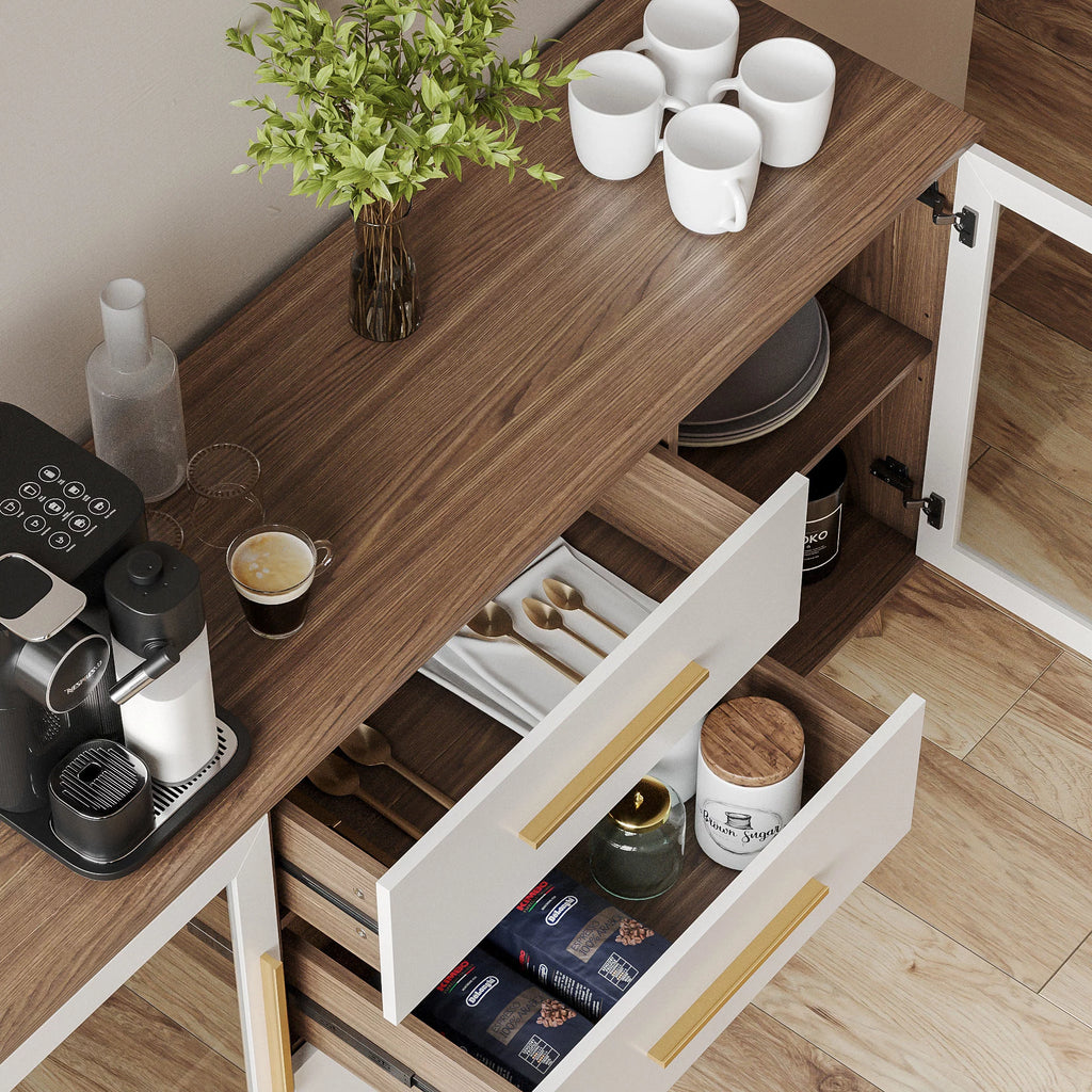 White Sideboard Buffet Cabinet with 3 Drawers & 2 Doors E64735