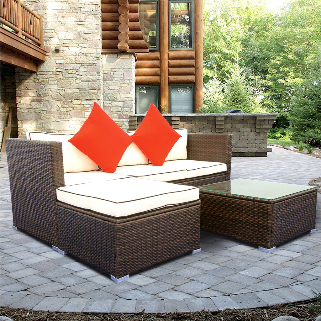 3 Piece Patio Sectional Wicker Rattan Outdoor Furniture Sofa Set O8614