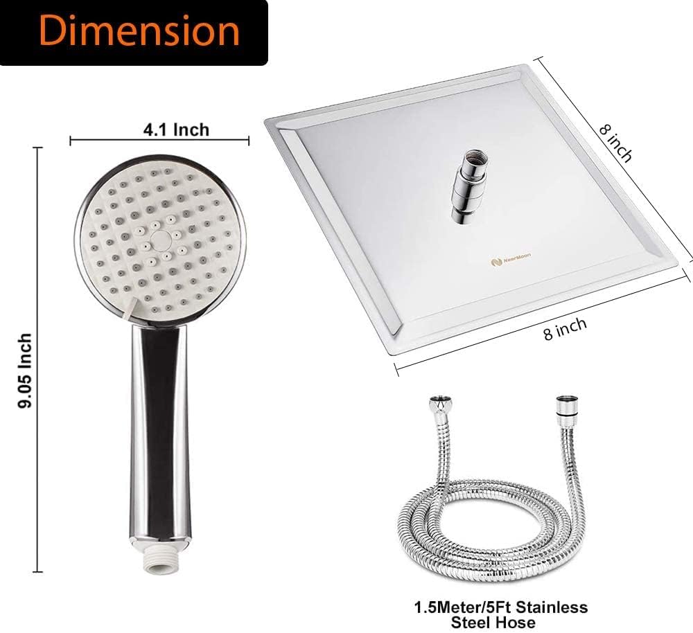 Chrome 8" Rain Shower Head with Handheld Spray and Holder, 1.5M Hose, Pack of 2 E5425