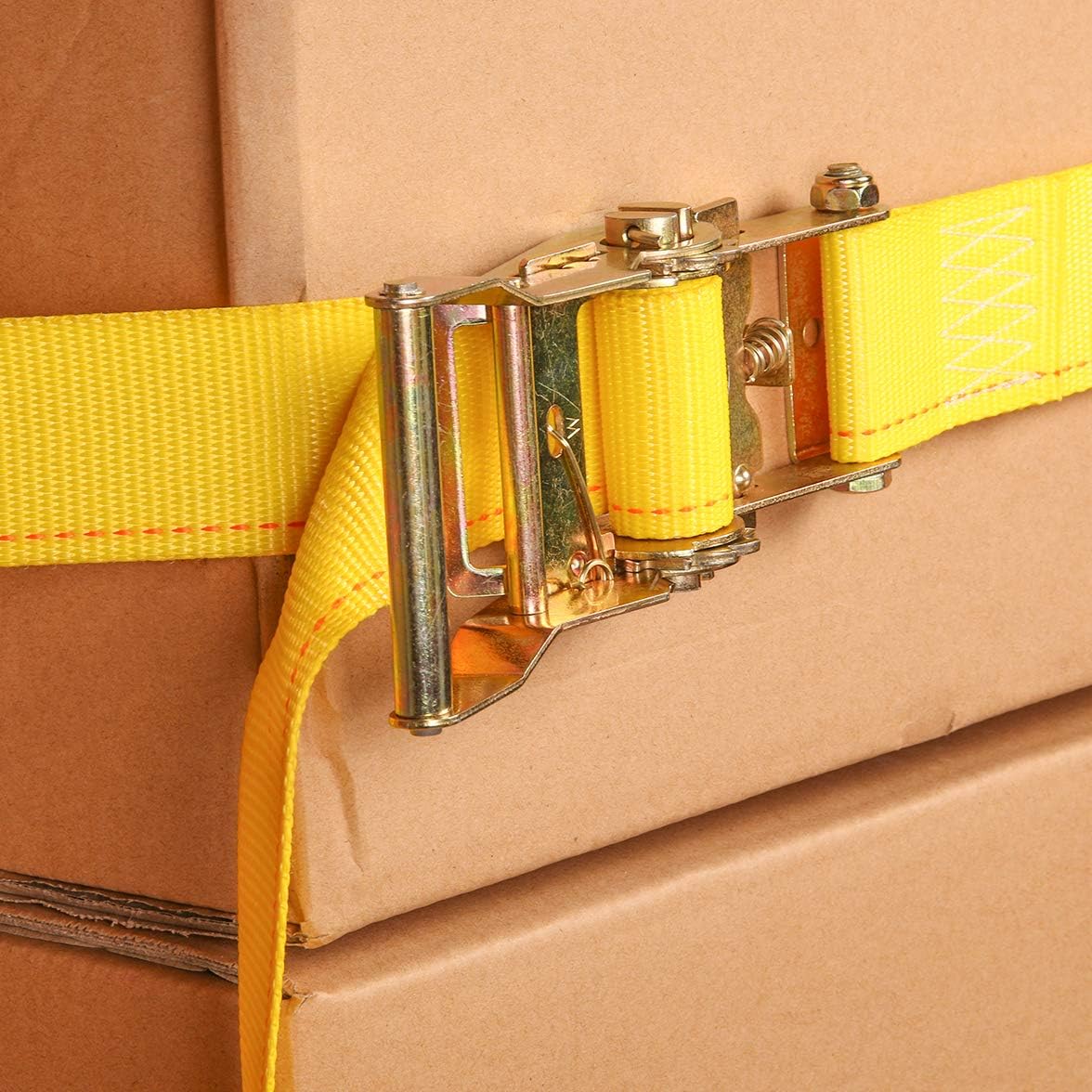 2 x 12 Heavy Duty Yellow Polyester Ratcheting Tie-Down Straps with E-Track Spring Fittings B822641