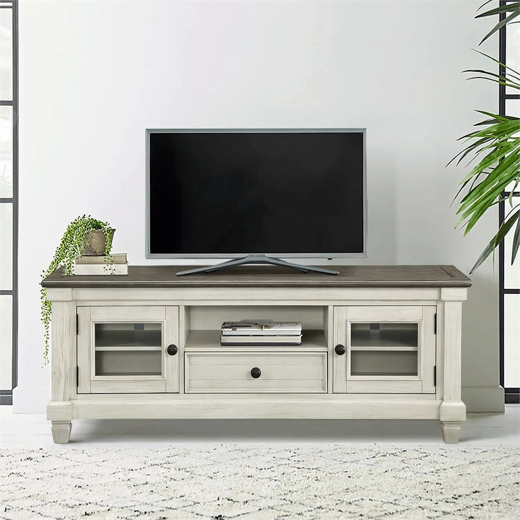 Antique White and Rosy Brown Wood TV Stand X48535