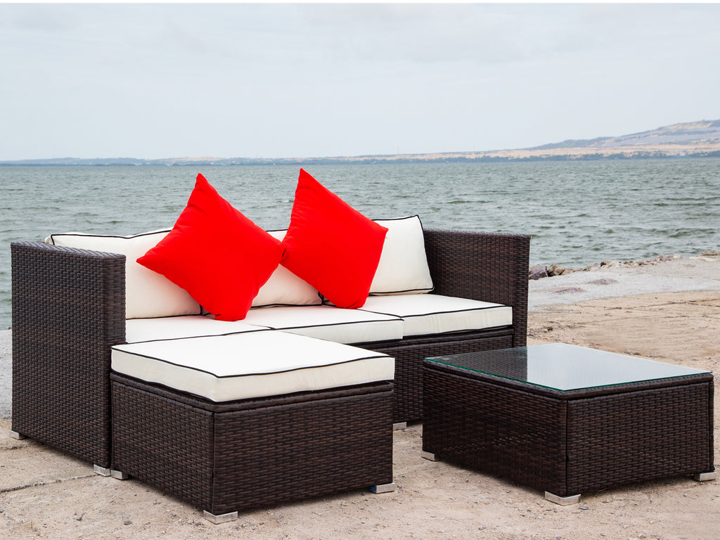 3 Piece Patio Sectional Wicker Rattan Outdoor Furniture Sofa Set O8614